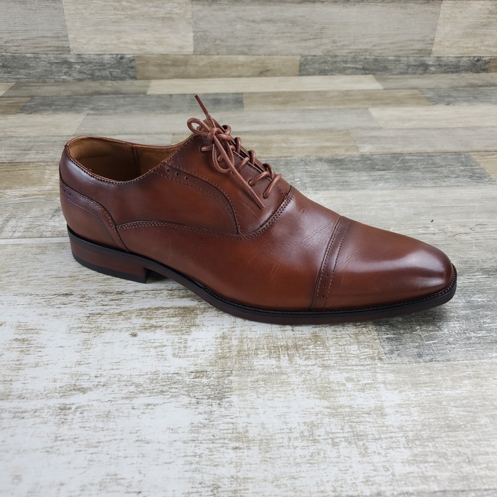 Florsheim Sorrento Lux Mens Oxford Shoe Sz 9.5 M Cognac Leather Cap Toe Balmoral